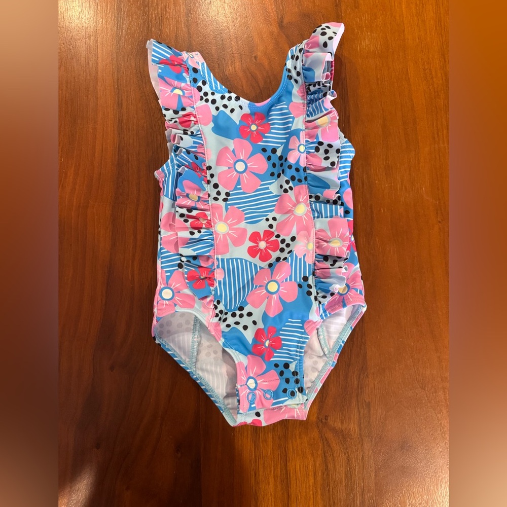 Andy & Evan Pink and Blue Floral Baby Swimsuit 6-9m